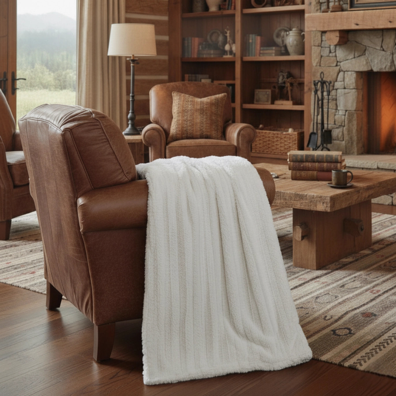 White Ivory Polar Faux Fur with Sherpa Throw Blanket