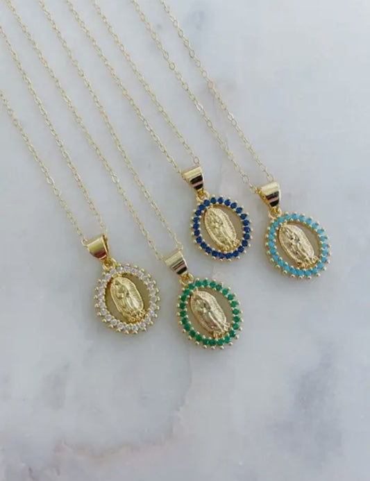Crystal Virgin Mary Necklace