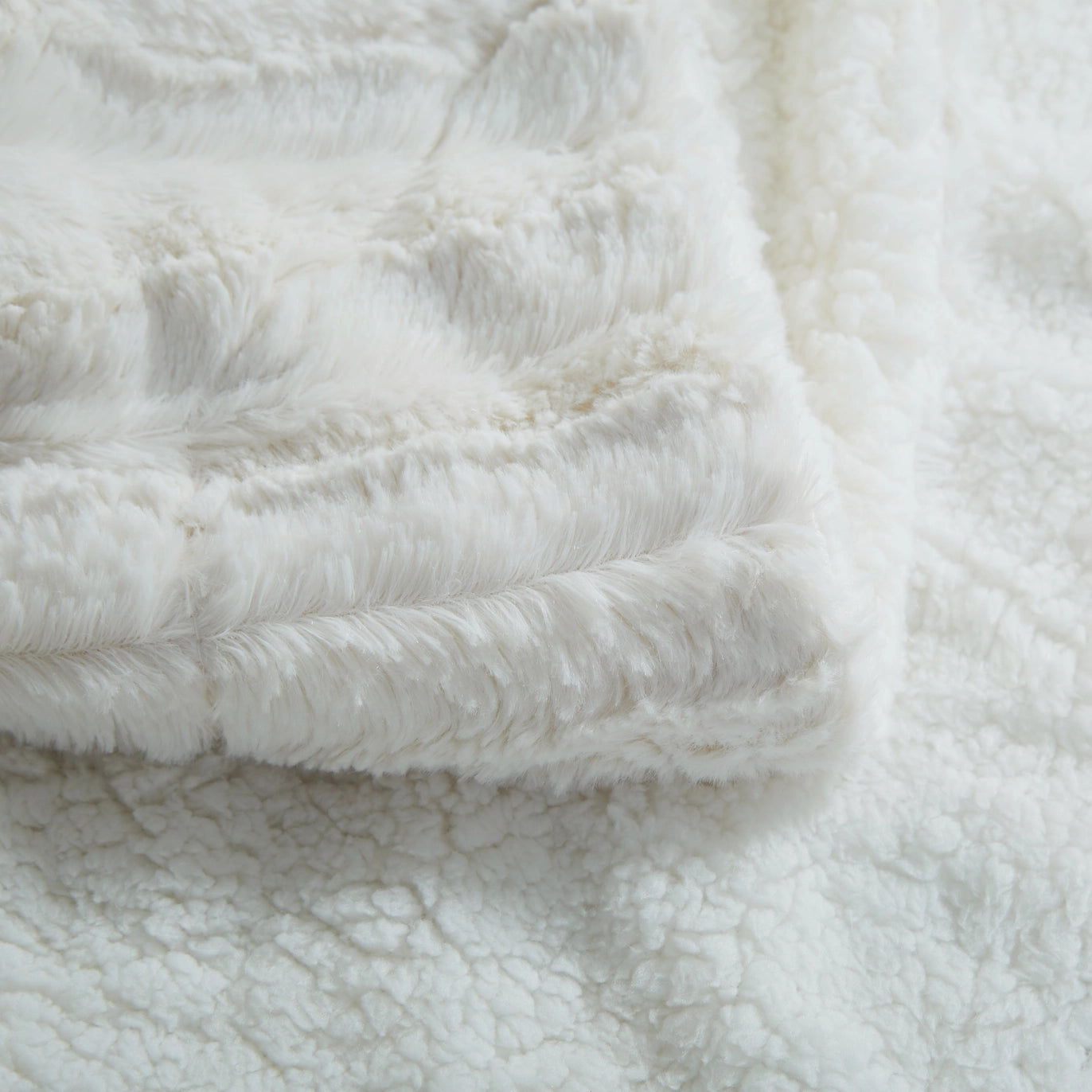 White Ivory Polar Faux Fur with Sherpa Throw Blanket